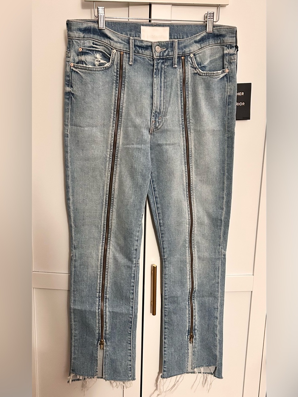 NWT MOTHER Denim High-Waisted Rascal Zip Step Fray Jeans in Misbeliever - Picture 4 of 9